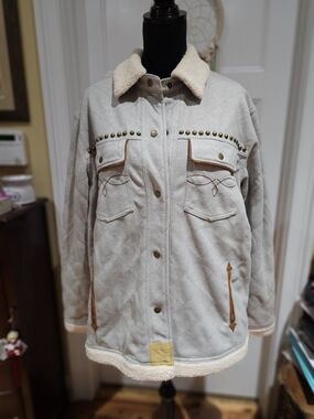Double D Ranch Cream Quilted Jacket with Cowgirl Print, NWT